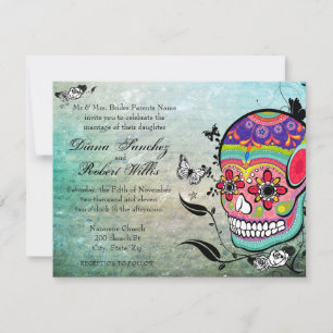 Invitación El cráneo muerte estilo tatuaje y florece invita