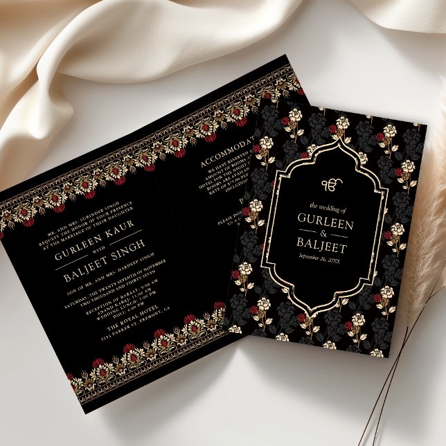 Invitación El crema rojo negro, todo en un Boda sij (Subido por el creador)