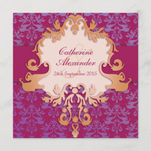 Invitación El cuadrado rojo del boda de oro del damasco del