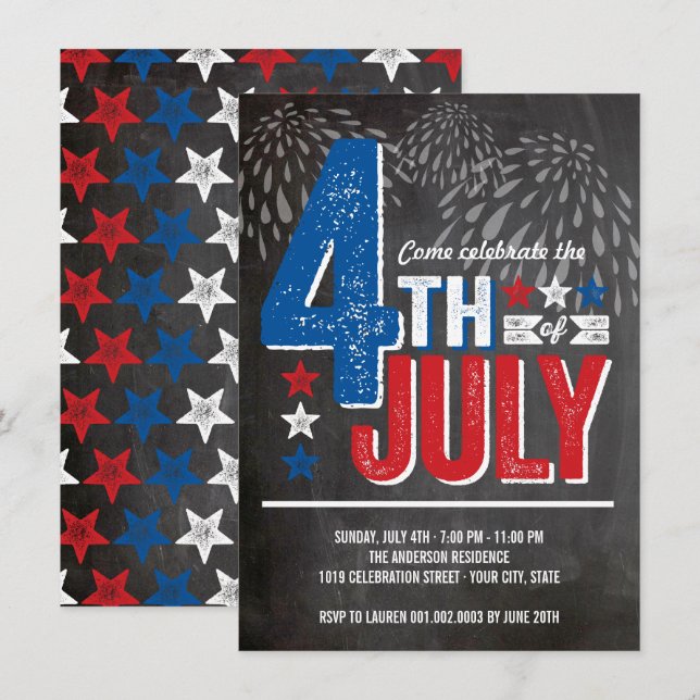 Invitación El cuarto patriótico de los fuegos artificiales (Anverso / Reverso)