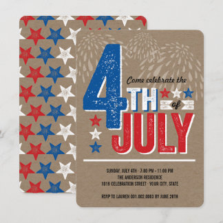 Invitación El cuarto patriótico de los fuegos artificiales