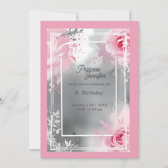 Invitación el cuento de hadas de princesa rosa y caprichosa (Anverso)