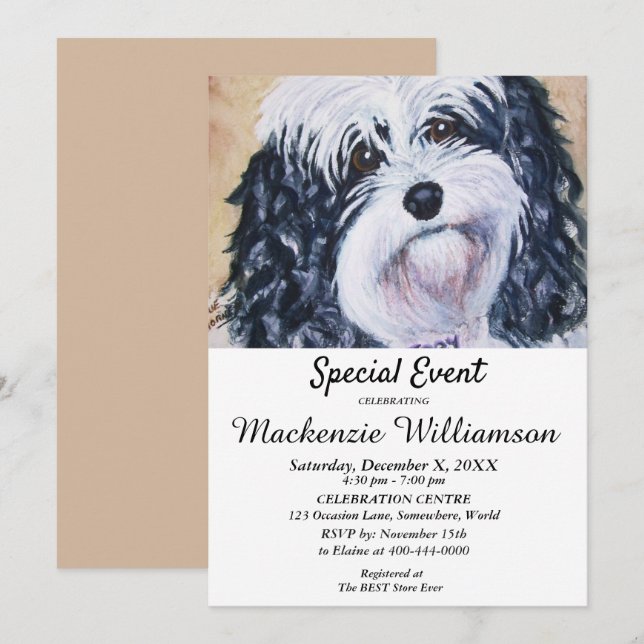 INVITACIÓN EL CUMPLEAJE BLANCO Y NEGRO DULCE DESEA FELIZ CUMP (Anverso / Reverso)