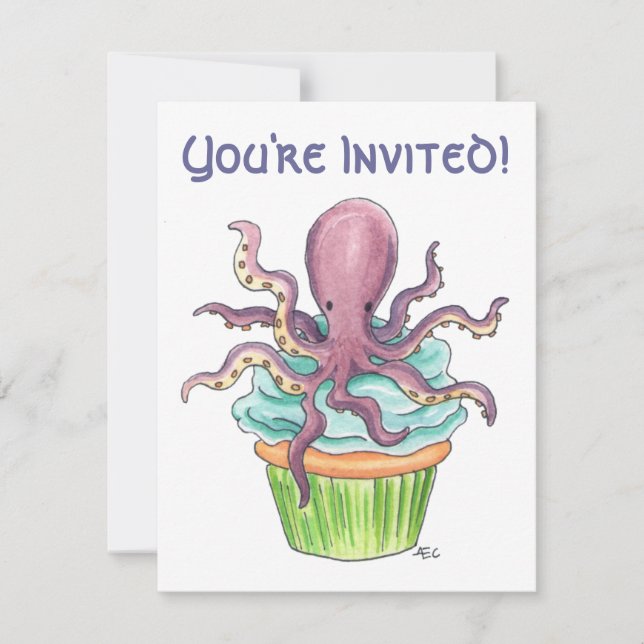 Invitación El cumpleaños adaptable de la magdalena del pulpo (Anverso)