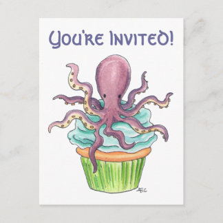 Invitación El cumpleaños adaptable de la magdalena del pulpo