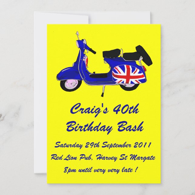 Invitación El cumpleaños adaptable del muchacho de la vespa (Anverso)