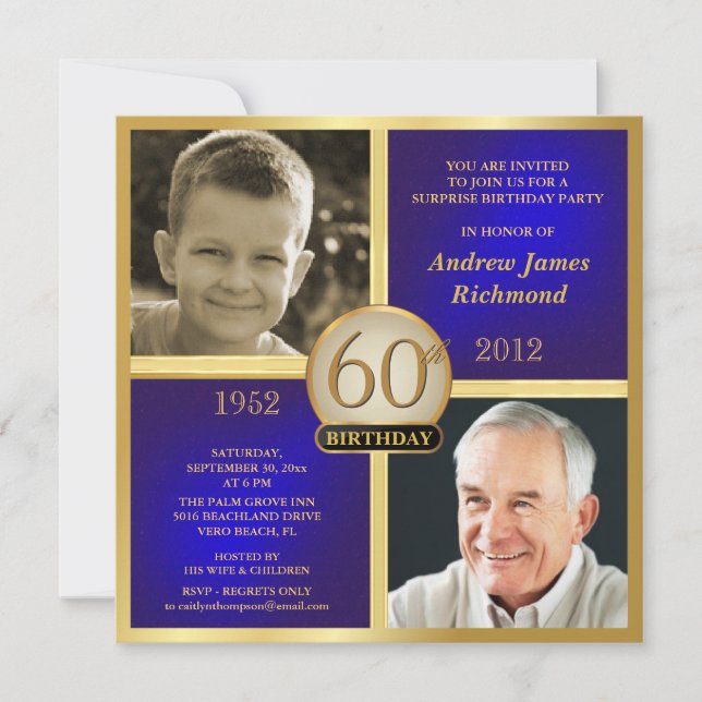 Invitación El cumpleaños adulto del oro azul invita a (Anverso)