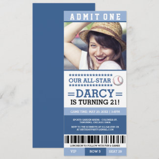 Invitación El cumpleaños azul del boleto del béisbol invita