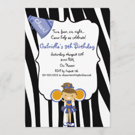 Invitación El cumpleaños azul rayado cebra de la animadora