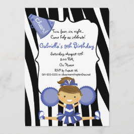 Invitación El cumpleaños azul rayado cebra de la animadora