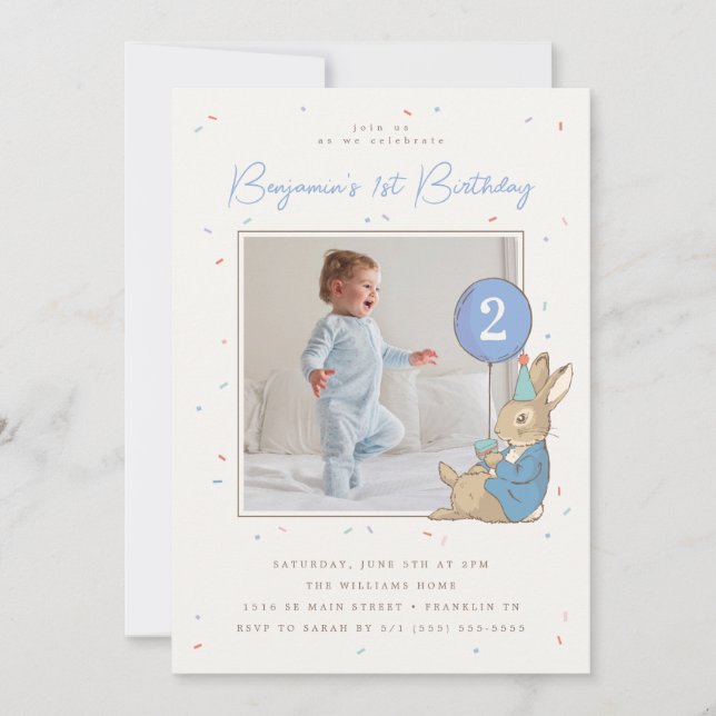 Invitación El cumpleaños de BlueConfetti de Peter Rabbit Boy  (Anverso)
