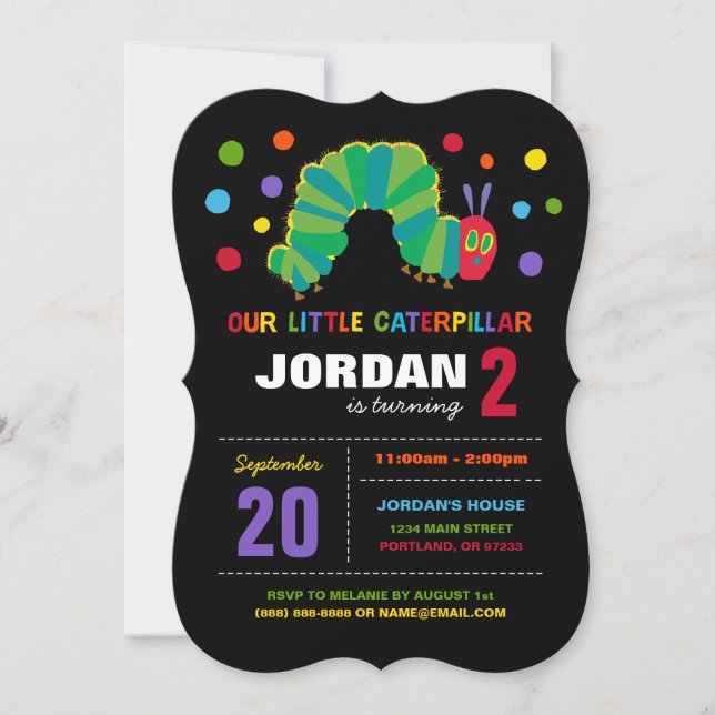 Invitación El cumpleaños de Caterpillar Chalkboard muy hambri (Anverso)
