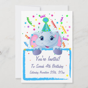 Invitación El cumpleaños de Cute Elephant invita