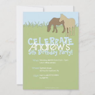 Invitación El cumpleaños de dos chicos de caballos marrones