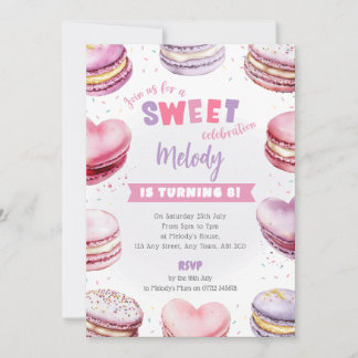 Invitación El cumpleaños de Heart Macaron invita a la dulce c