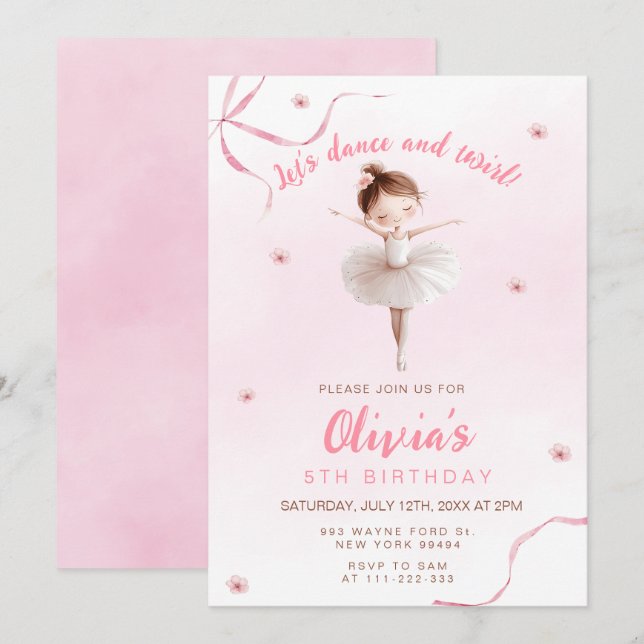 Invitación El cumpleaños de la bailarina y la bailarina peque (Anverso / Reverso)