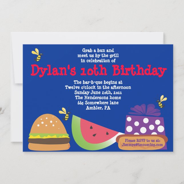 Invitación El cumpleaños de la Barra-b-Que manosea la (Anverso)