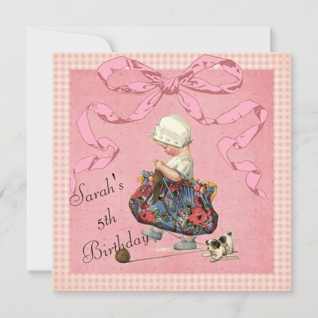 Invitación El cumpleaños de la cinta del rosa del chica de la (Anverso)