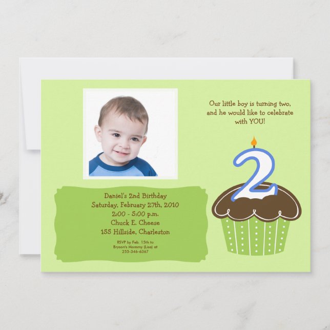 Invitación el CUMPLEAÑOS de la FOTO de la MAGDALENA de 2 años (Anverso)
