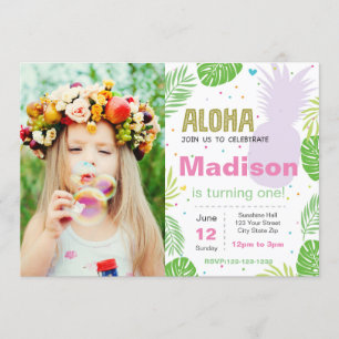 Invitación El cumpleaños de la hawaiana invita con la foto