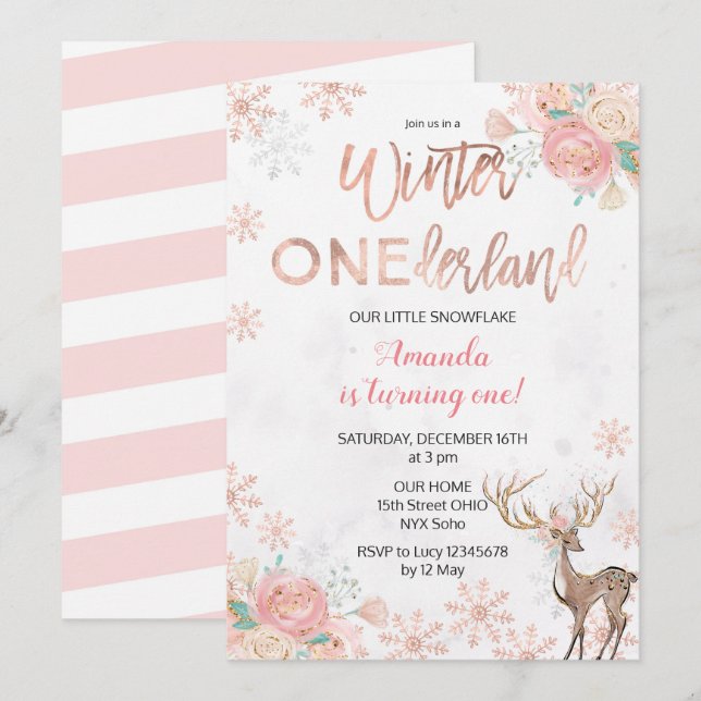 Invitación El cumpleaños de la nieve de ONEderland del (Anverso / Reverso)