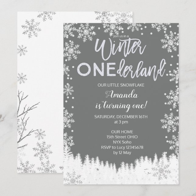 Invitación El cumpleaños de la nieve de ONEderland del (Anverso / Reverso)