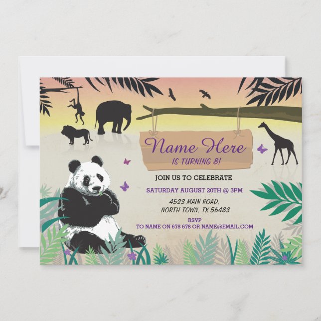 Invitación El cumpleaños de la panda del parque zoológico del (Anverso)