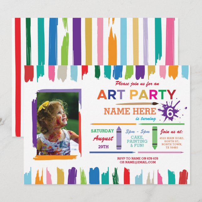 Invitación El cumpleaños de la pintura de la foto de la (Anverso / Reverso)