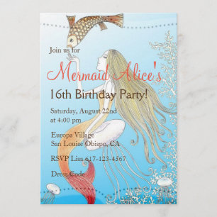 Invitación El cumpleaños de la sirena del chica hermoso del