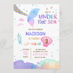 Invitación El cumpleaños de las sirenas de la acuarela invita