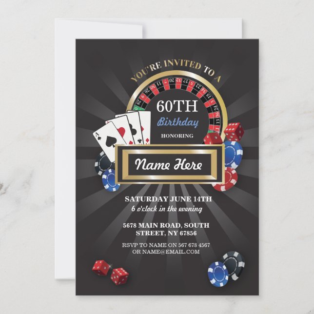 Invitación El cumpleaños de Las Vegas de la noche del casino (Anverso)