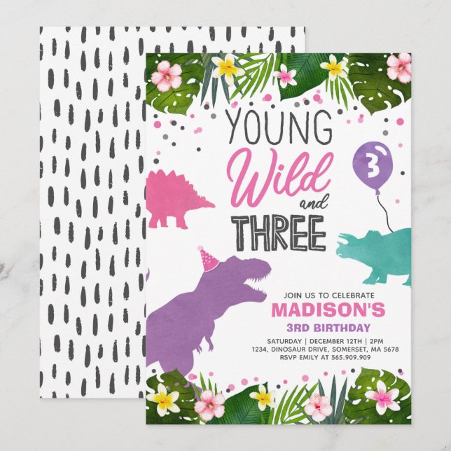 Invitación El Cumpleaños De Los Dinosaurios Invitó A Wild Y A (Anverso / Reverso)