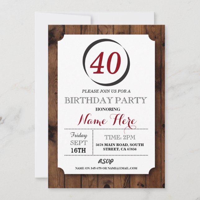 Invitación El cumpleaños de madera de la sorpresa de lo (Anverso)