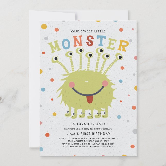 Invitación El cumpleaños de nuestro pequeño monstruo (Anverso)