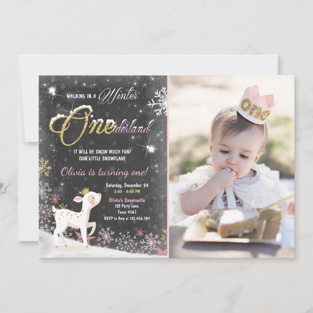 Invitación El cumpleaños de Onederland del invierno invita a (Anverso)