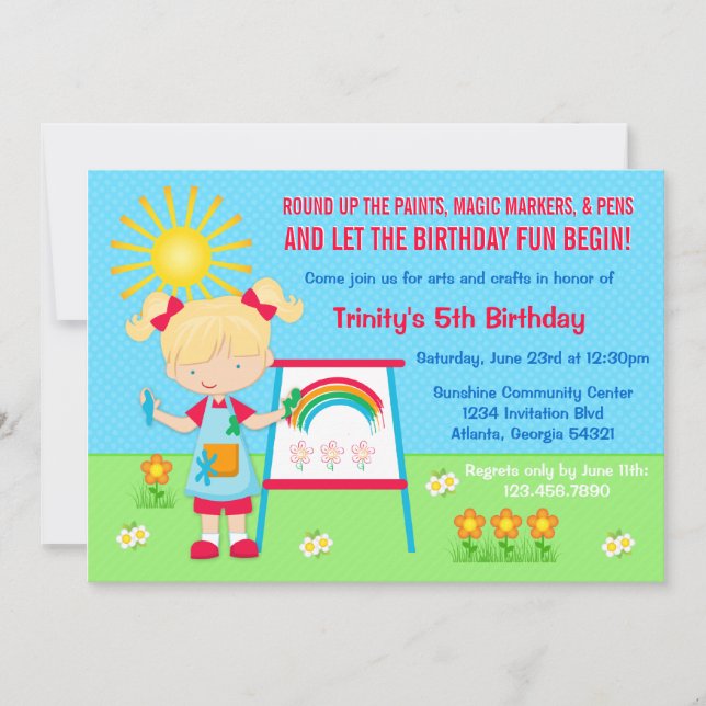 Invitación El cumpleaños de pintura de los artes y de los (Anverso)