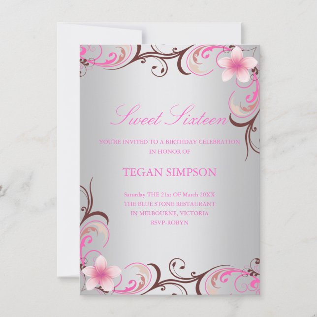 Invitación El cumpleaños de plata del dulce dieciséis del (Anverso)