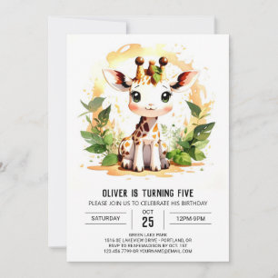 Invitación El cumpleaños de Safari de Baby Giraffe