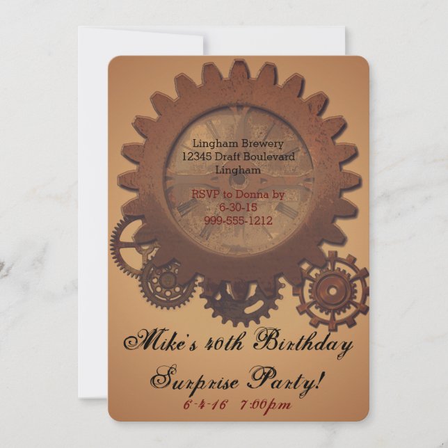 Invitación El cumpleaños de Steampunk invita (Anverso)