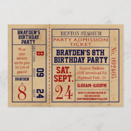 Invitación El cumpleaños del boleto de los deportes del