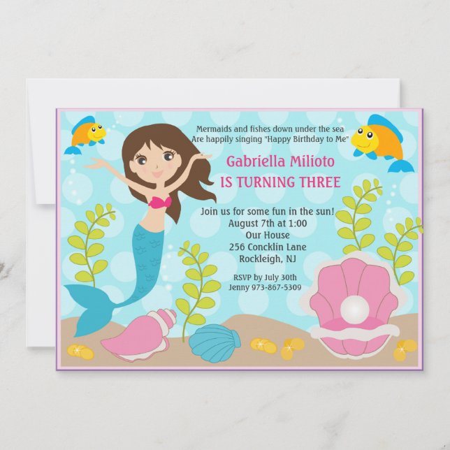 Invitación El cumpleaños del chica de la sirena de la (Anverso)