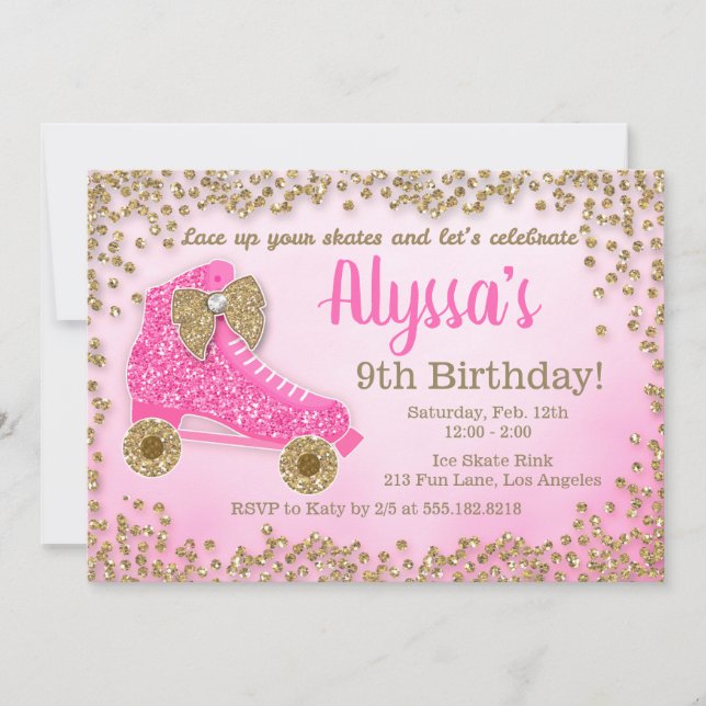 Invitación El cumpleaños del chica del patín de ruedas del (Anverso)