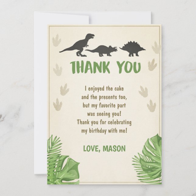 Invitación El cumpleaños del dinosaurio le agradece cardar al (Anverso)