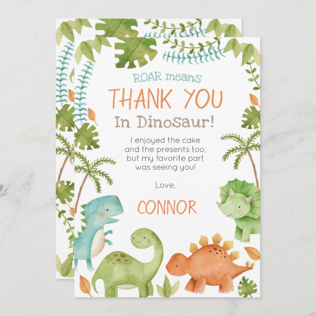 Invitación El cumpleaños del dinosaurio le agradece las (Anverso / Reverso)