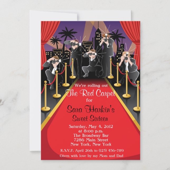 Invitación El cumpleaños del dulce 16 de Hollywood de la (Anverso)