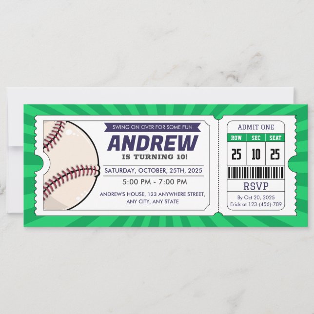 Invitación El cumpleaños del jugador de béisbol Rookie del añ (Anverso)