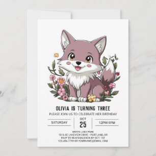 Invitación El cumpleaños del lobo digital pequeño y colorido