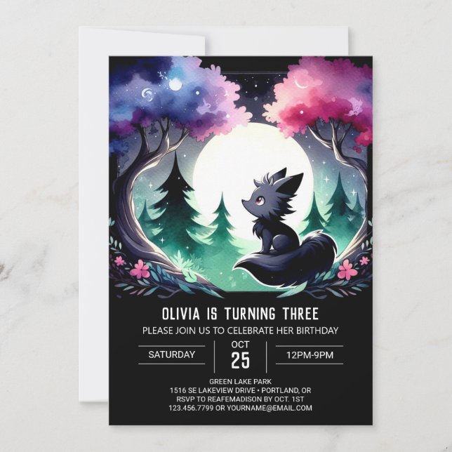 Invitación El cumpleaños del lobo pequeño y encantado (Anverso)