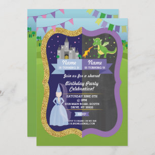 Invitación El cumpleaños del niño compartido Princess & Drago