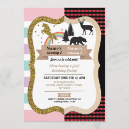Invitación El cumpleaños del niño Unicorn y Lumberjack